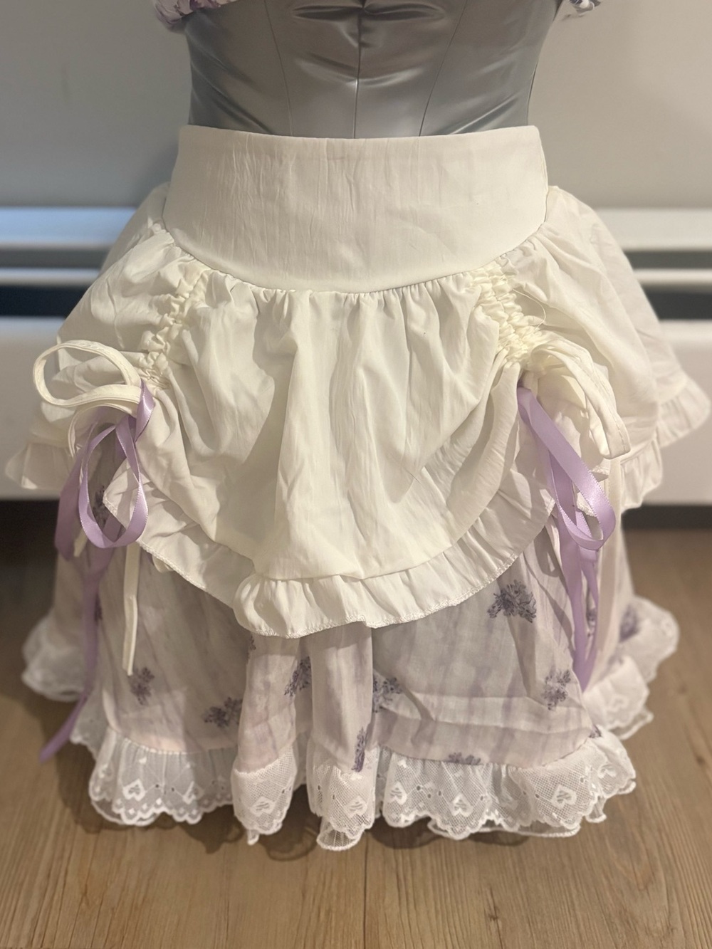 Ivory Circle Skirt with Lavender Ribbon Trim